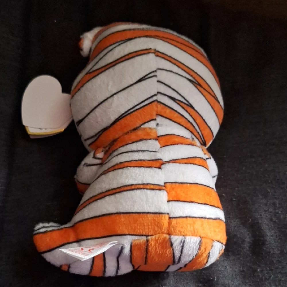 Ty Mummy Plush with Green Eyes and Orange Stripes
